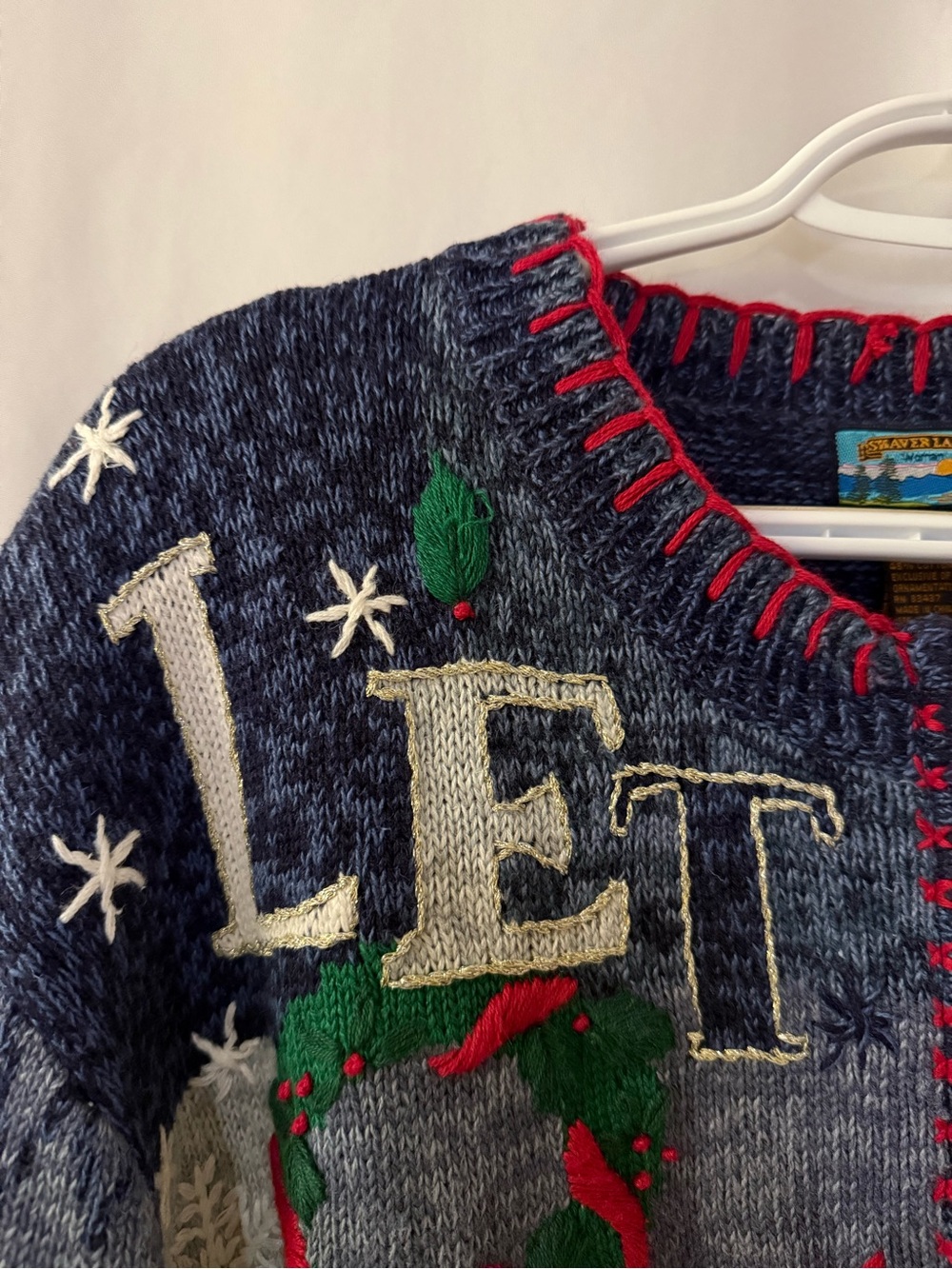 SHAVER LAKE Christmas Fisherman Coastal Grandma Embroidered Sweater Size 22/24 - Picture 3 of 7
